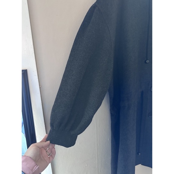 DKNY Womens Oversized Hooded Pea Coat Size L Gray Wool Lagenlook Quiet Luxury - Picture 4 of 11